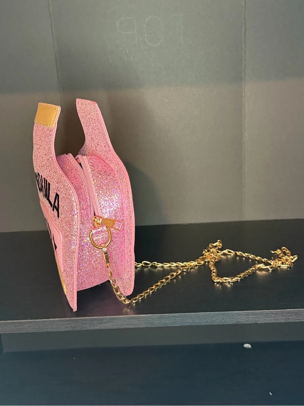 Pink Glitter Tequila Bottle Crossbody Bag